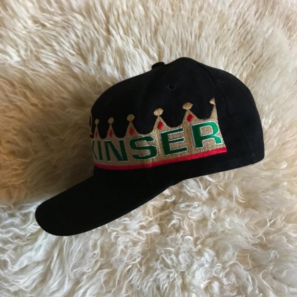 Vintage 80s Nissin Cap Steve Kinser NASCAR Black Green Gold Red Crown Strap Hat - Picture 3 of 4